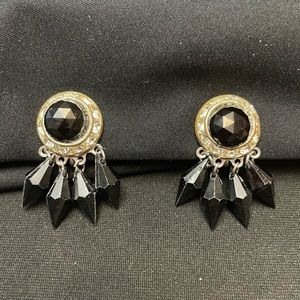 Vintage Screw Back Earrings w/ Rhinestones and Black Beads EVC